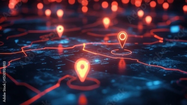 Fototapeta Global network map digital locations technology