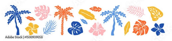 Obraz Abstract naive set of tropical leaves and palm trees