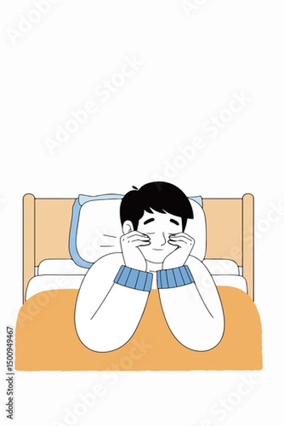 Fototapeta Boy with Headache in Bed