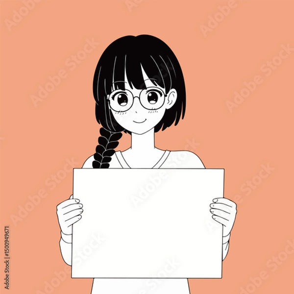 Fototapeta Anime Girl Holding Blank Sign