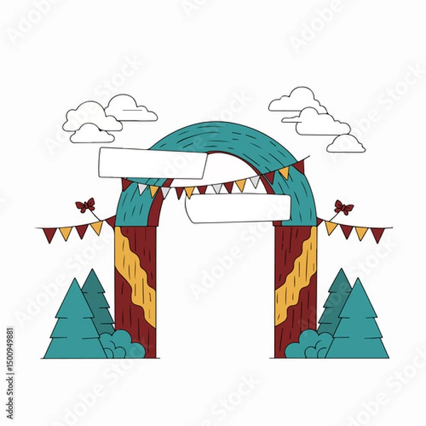Fototapeta Festive Archway with Banners and Trees