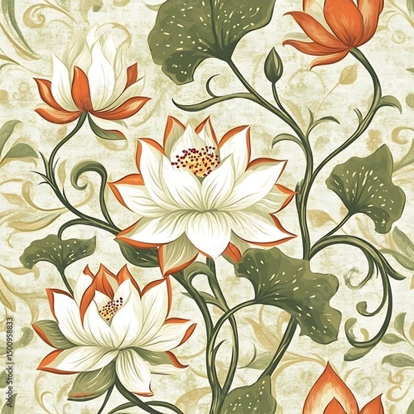 Obraz Seamless floral vector pattern with leaves and blossoms for decorative spring or summer design