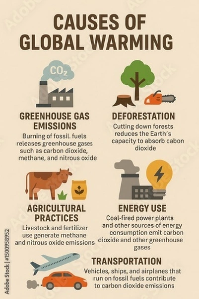 Obraz Scientific infographic illustration showing the causes of global warming.