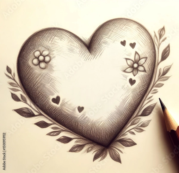 Obraz Greeting card vector illustration hand-drawn pencil sketch of heart shape with copy space for writing text.