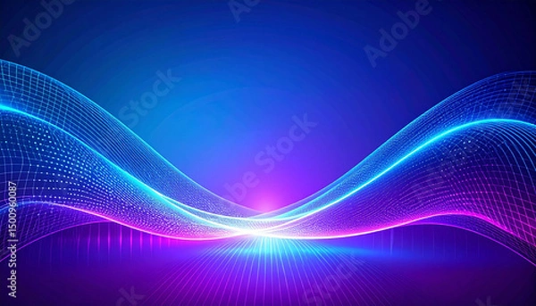 Fototapeta Abstract Blue and Purple Glowing Waves Digital Art Background for Technology Concepts