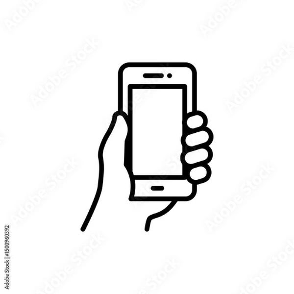 Fototapeta Smartphone in hand icon vector. Simple outline style. Thin line symbol.