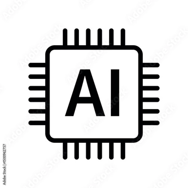 Fototapeta AI processor icon with extended circuit connectors in bold outline