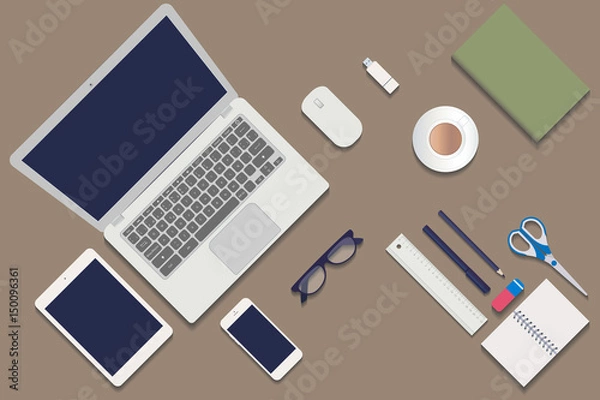 Obraz Desktop with Objects Seen from Above