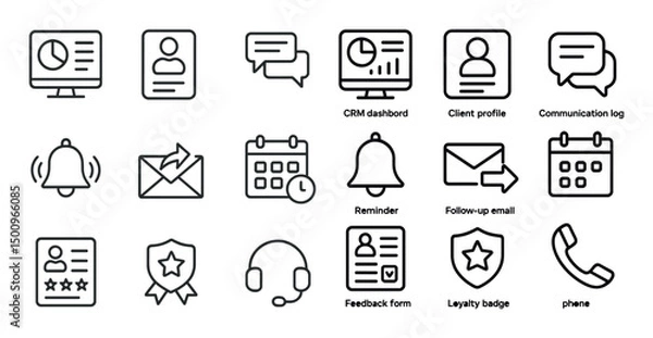 Fototapeta Business and communication icons set – outline, linear, crm and client management symbols
