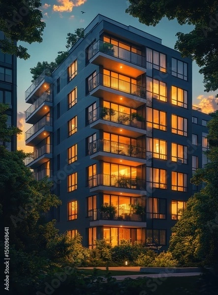 Obraz a modern high rise residential building with large balconies