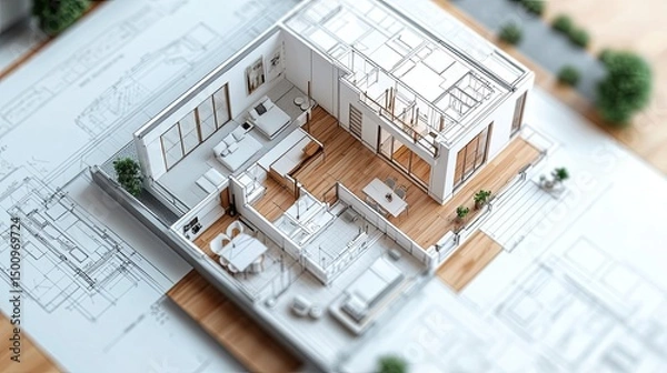 Fototapeta Detailed Architecture Drawing Showcasing Floor Layout Design Representing Building Design Interior Layouts and Residential Floor Plans for Architecture Firms Home Builders and Development
