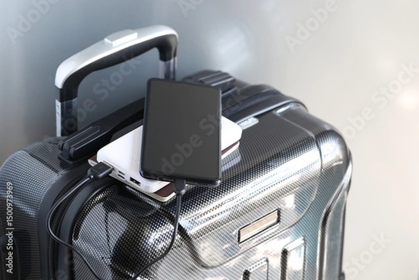 Obraz Power bank and passport on luggage for travel of holiday