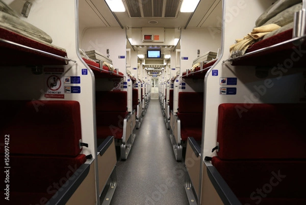 Obraz Selective focus of Thai new express train with air conditioned for overnight travel, sleeper train from nong khai to bangkok