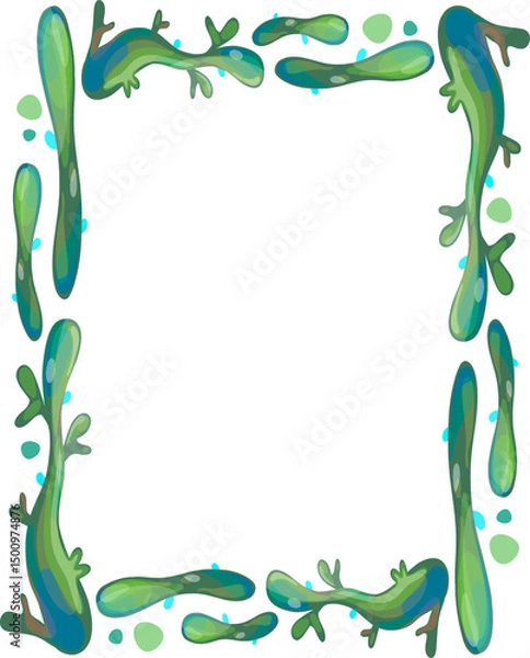 Fototapeta Vector frame with botanical elements. Plants, algae, and abstract green lines on a separate background.