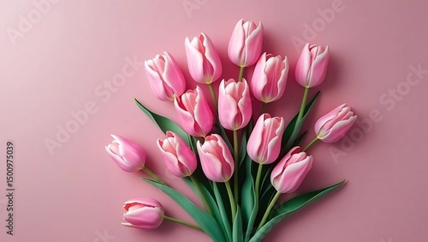 Fototapeta bouquet of pink tulips on white background