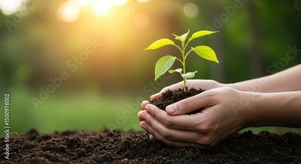 Obraz hands holding a plant