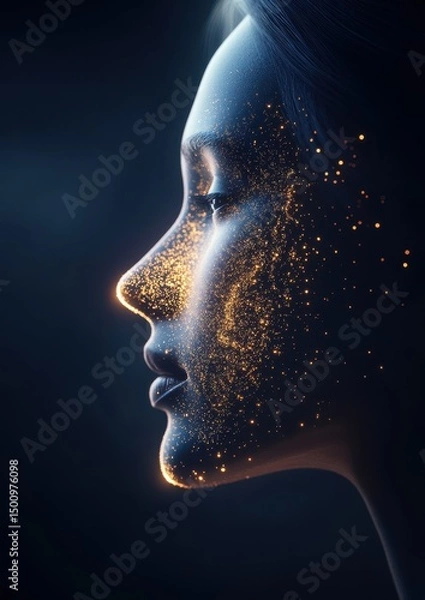 Obraz Rostro digital compuesto de partículas luminosas