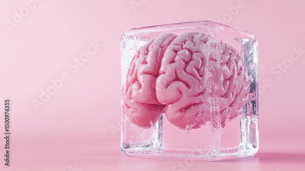 Fototapeta Brain inside an ice cube on a simple background