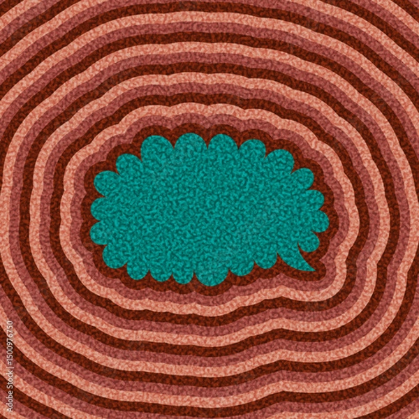 Obraz Teal speech bubble centered on red ripple background. Vector illustration with bold, textured graphic style.