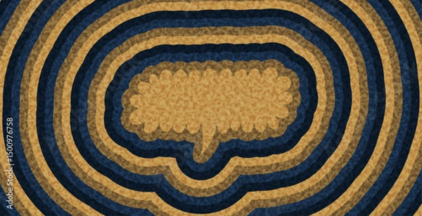 Obraz Brown speech bubble with layered ripple stripes in a dark blue and gold color scheme. Vector illustration.