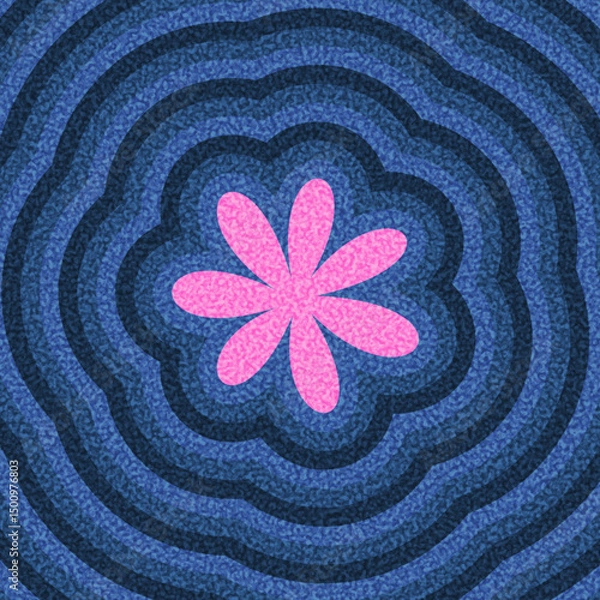 Obraz Pink flower icon over blue ripple texture background. Vector illustration with a bold, retro aesthetic.