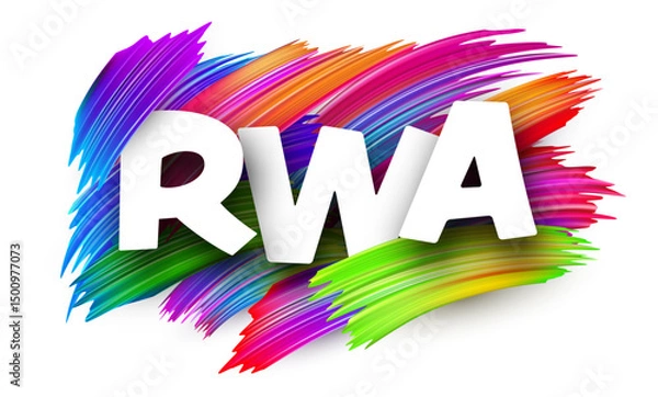 Obraz Bold RWA text on vibrant paint strokes background. Refers to Real World Assets in crypto and DeFi.