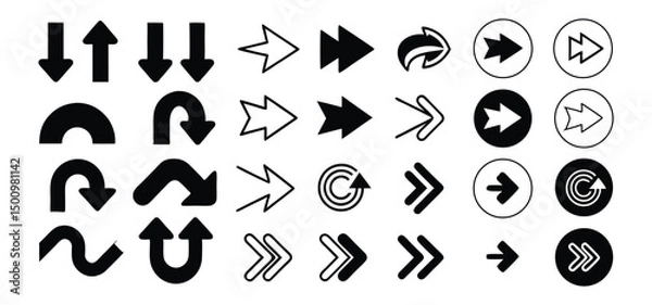Fototapeta Black and white vector arrow icons set for web design