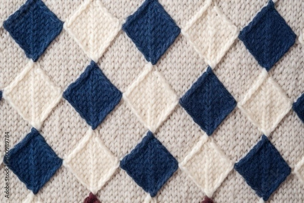 Obraz Checkered pattern knitted wool texture clothing knitwear.