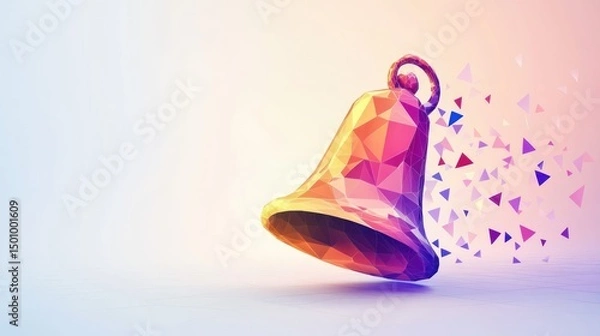 Obraz Low-poly bell dissolving, pastel background, notification alert