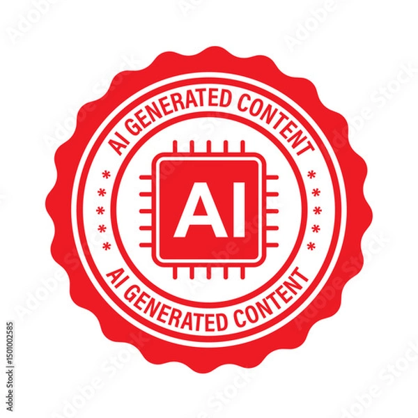 Fototapeta AI Generated Content Red Seal Stamp with Microchip Icon – Grunge Style Vector Icon