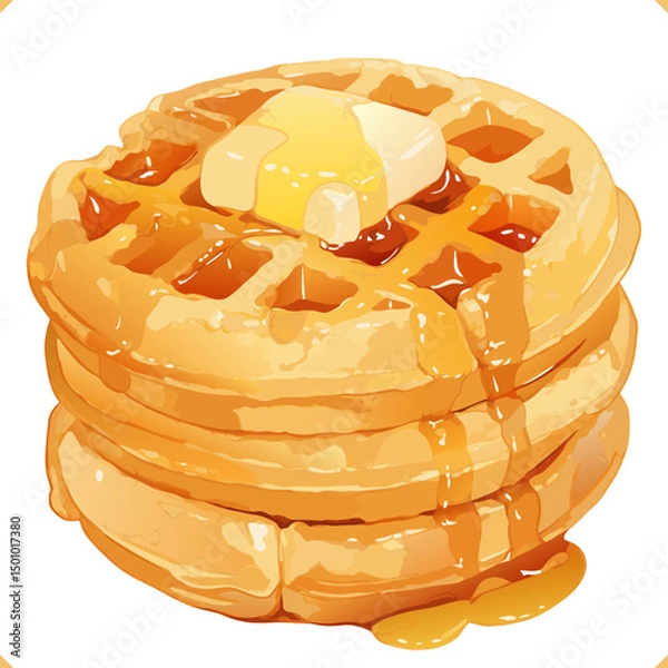 Fototapeta Watercolor vector illustration of stacked waffles with melting butter and syrup dripping, delicious breakfast food on white background.
Vector illustration of dessert on white background