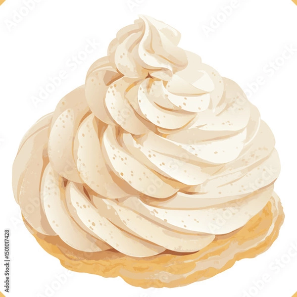 Fototapeta Watercolor vector illustration of a whipped cream dessert with light texture and golden base on white background.
Vector illustration of dessert on white background