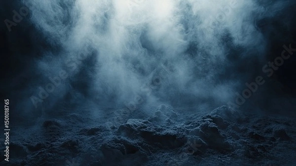 Fototapeta Mysterious fog envelops dimly lit ground