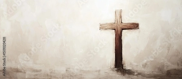 Fototapeta Lone wooden cross on textured backdrop