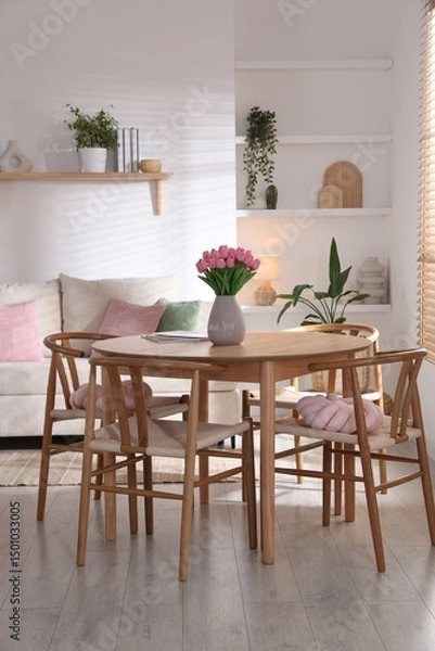 Obraz Stylish dining table with chairs in room. Interior design