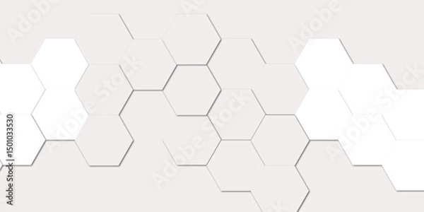 Fototapeta Abstract geometric white honeycomb hexagon 3d effect pattern with shadow seamless texture background.
