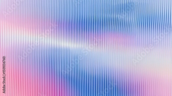 Obraz Vertical glassy lines create a moiré-like effect over a smooth gradient of pink and blue hues. Dynamic, futuristic blurred background.