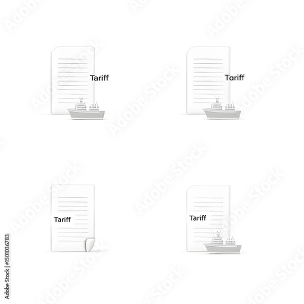 Fototapeta Set of Tariff Tax Document Icon Cargo Freight Logistic Shipping Import Commercial Maritime Custom Management Flat Vector Illustration