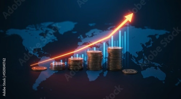 Obraz Digital Illustration of Rising Financial Success with Coins and Growth Chart