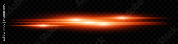 Fototapeta Neon orange laser streaks. Horizontal glowing lines in layered burst with radiant centers on black. Ideal for speed, tech, sci-fi, digital, neon, futuristic themes