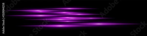 Fototapeta Purple glowing motion blur. Horizontal layered light streaks with dynamic sci-fi shine and bright speed trails on black. Fits future, tech, fast energy design.