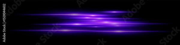 Fototapeta Purple motion streaks. Blurred glowing lines with soft light burst on black background, creating illusion of movement and depth. Ideal for speed, sci-fi, tech, energy effects.