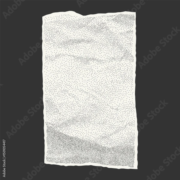 Obraz Torn crumpled paper with uneven rectangular shape. Element with jagged torn edges, gritty dotted texture on notebook sheet, halftone effect.