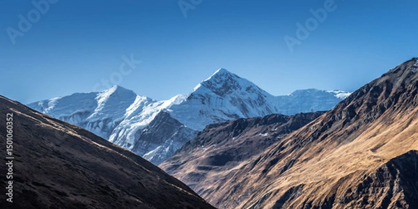 Obraz Panoramic view of the Gangapurna and Annapurna III summits in autumn. Annapurna circuit, Himalaya mountains, Nepal.