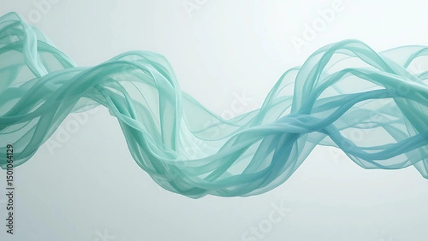 Obraz Ultra slow-motion capture of lightweight silk fabrics floating in air, pastel colors of mint green and pale blue, soft natural lighting from above