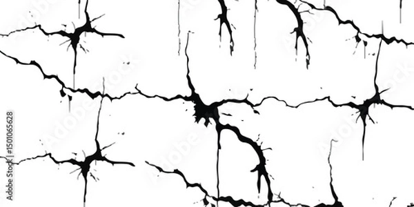 Fototapeta Vector cracks, breaks on land surface from earthquake. old wall background crack vector, grunge texture. cracked white paint on a white background. White black grey wall, floor with cracks, texture ba