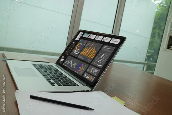 Fototapeta  Financial Dashboard on Laptop Screen