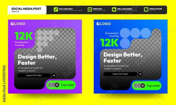 Obraz Tech Product Promo Instagram Post. Business Instagram and facebook square post template. Modern design, gradient, neon, colorful