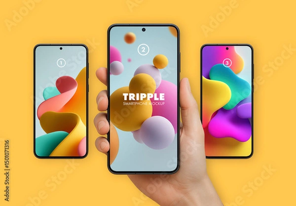 Fototapeta A  hand holding a smartphone mockup