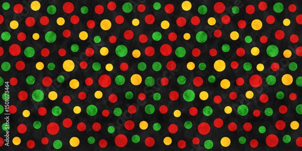 Obraz Dots seamless pattern for Juneteenth Freedom day. Abstract background with color circles and watercolor texture. Black history month print with polka dot pattern, vector illustration